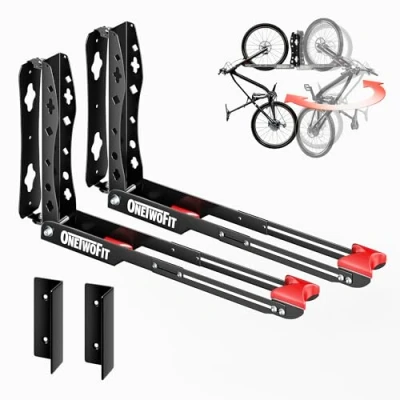 Imagen de ONETWOFIT Soporte de pared giratorio para bicicletas,Portabicicletas que ahorra espacio en el garaje,Fácil cargar y descargar, portabicicletas con capacidad 35 kg (Negro 2PCS)