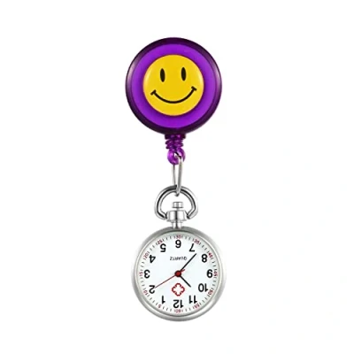 Imagen de Silverora reloj de enfermera con clip, enfermera, carita sonriente, enfermería, para médico, multicolor, morado