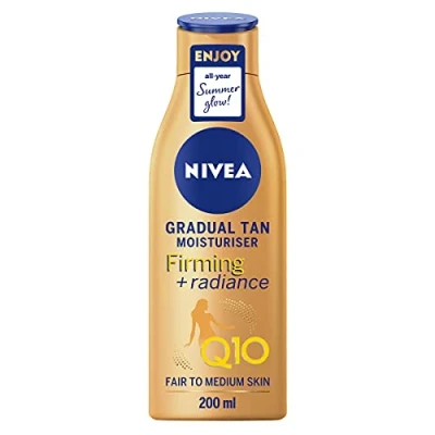 Imagen de NIVEA Q10 Firming + Radiance gradual Tan (200 ml): crema reafirmante activadora del bronceado con para un hidratado y brillo radiante.