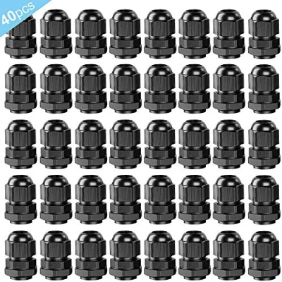 Imagen de QitinDasen 40Pcs Premium Nylon Cable Gland, PG7 Prensaestopa, 3～6.5mm Ajustable IP68 Impermeable Empalmes de Prensaestopas, Glándula Conector con Juntas (Negro)
