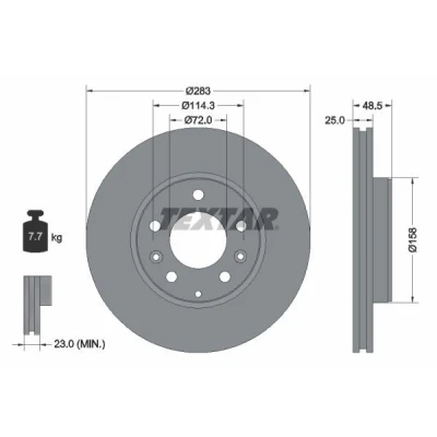 Imagen de TEXTAR PRO 92125503 Disco de freno 283 25 05/08 114,3 ventilación interna revestido sin perno sujeción rueda, buje rueda MAZDA: 6 Berlina