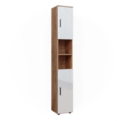 Imagen de Vicco Armario de baño Irma, Roble/Blanco Alto Brillo, 30 x 192 cm con Puertas y Compartimentos Abiertos