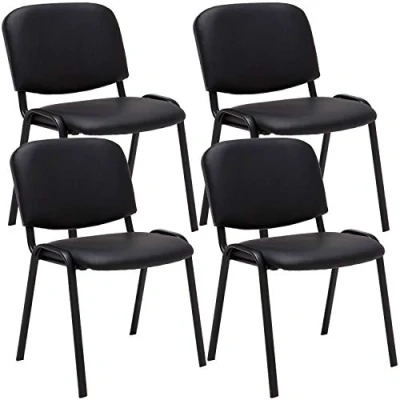 Imagen de CLP Set De 4 Sillas Reuniones Ken En Piel Sintética I Conferencia con Base Metal Confidentes Apilables Color:, Color:Negro