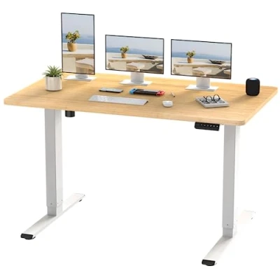 Imagen de FLEXISPOT 160X80cm Escritorio Elevable Eléctrico con Tablero Entero, Standing Desk, Mesa de 4 Opciones Memoria Inteligente para Oficina y Hogar(Arce)