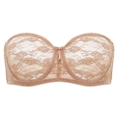 Imagen de DOBREVA Sujetador Encaje Sin Tirantes con Aros Invisible para Mujer Natural 90F