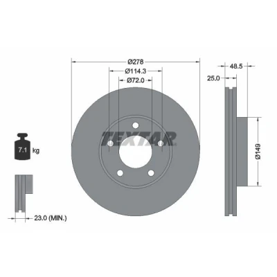 Imagen de TEXTAR PRO 92130303 Disco de freno 278 25 05/05 114,3 ventilación interna revestido sin perno sujeción rueda, buje rueda