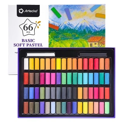 Imagen de Artecho Tiza Pastel 66 Piezas, Soft 64 Colores, Blanco y Negro Extra Gratis, Ideal para Principiantes Artistas.