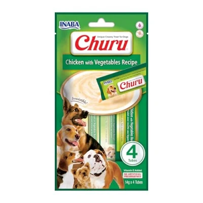 Imagen de INABA Churu puré, golosinas para Perros Que se alimentan de la Mano, Delicioso Snack lamer, en prácticas porciones Pollo con Verduras, 1 Pack 4x14g