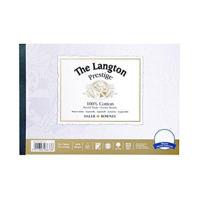 Imagen de Daler Rowney The Langton Prestige Rough Bloc de papel acuarela 300 g/m², 10 x 7 pulgadas, pegado por 1 lado, sin ácidos, 12 hojas blancas naturales, ideal para artistas profesionales