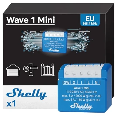 Imagen de Shelly Wave 1 Mini Z Smart Switch Relé Canal 8A Contactos Secos Automatización del hogar Necesita hub Bajo consumo de energía