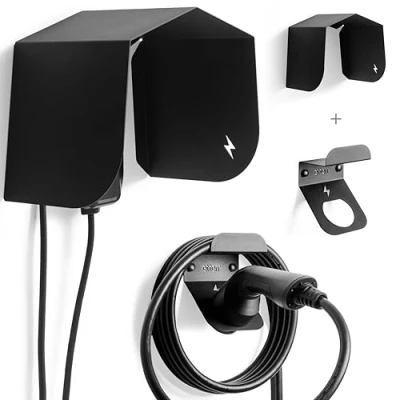 Imagen de Cubierta para Cargador de Coche eléctrico, Techo, Protectora, Marquesina, Accesorio, Carpa, Kit Protección, Refugio, Toldo, Estructura, Cobertizo, Soporte. (Techo Negro + Soporte con Conector EV)