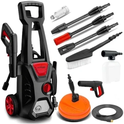 Imagen de Lehmann Jukon Hidrolimpiadora de Alta Presion, 1600W, Presión Máx. 200 Bares, 480 l/h Caudal, con Accesorios Pistola, Lanzas, Lanza Espuma y Cepillo Patio