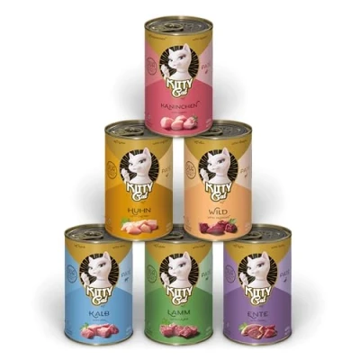 Imagen de KITTY Cat Paté Mix 1, 6 x 400 g, Comida húmeda para Gatos en Paquete de Muestra, sin Cereales con taurina, Aceite salmón y mejillón Labios Verdes, pienso Completo Alto
