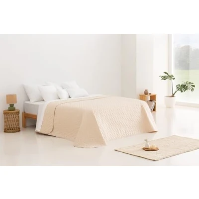 Imagen de Todocama Colcha boutí Fina con diseño Estrella, para Primavera, Verano, otoño e Invierno. 100% Microfibra Extra Suave. Cubre Cama Multiusos. 105 200x260cm Beige