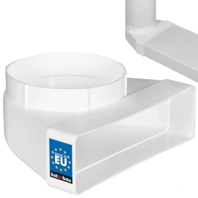Imagen de KOTARBAU® conducto plano 90 para de ventilación, redondo, cuadrado, transición 204 x 60 mm, pieza plástico, diámetro 125 color blanco, conector canal, arco