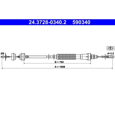 Imagen de ATE 24.3728 0340.2 Cable de Embrague con reajuste automático PEUGEOT: Expert I Furgón, 806, CITROËN: Jumpy Evasion