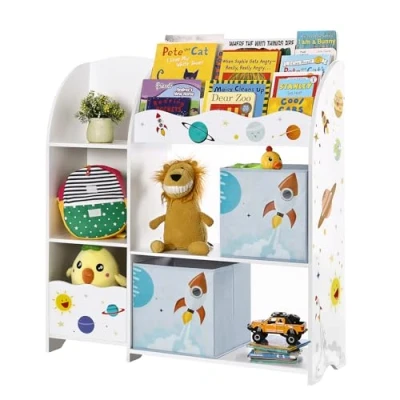 Imagen de SONGMICS Organizador de Juguetes y Libros para NiÑos, EstanterÍa Almacenamiento Multifuncional con 2 Cajas, Gran Capacidad, Tema Universal, Dormitorio, SalÓn, Blanco GKR42WT