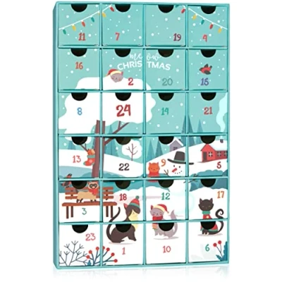 Imagen de BRUBAKER Calendario de Adviento para Gatos y Amantes los Rellenar Navidad DIY Golosinas, Aperitivos, Dulces U Otras Sorpresas