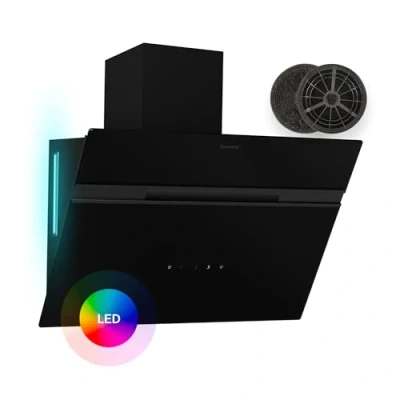 Imagen de Klarstein Alina Campana Extractora 60 cm, 600 m3/h, Eficiencia Energética A, Led 9 Colores, Panel Táctil, Bajo Ruido 52 dB, Negra, Modo Recirculación de Aire, Extractor Cocina