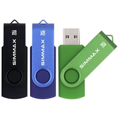 Imagen de SIMMAX Memorias USB 3 Piezas 16GB 2.0 Stick Giratoria Flash Drive Pendrives Almacenamiento Datos (16GB Negro Azul Verde)