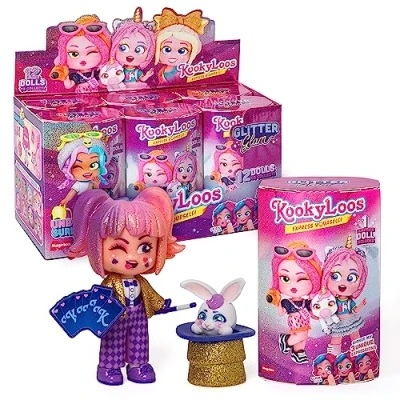Imagen de KOOKYLOOS Serie Glitter Glam Caja con 6 muñecas coleccionables Accesorios de Moda, Ropa, Zapatos y Juguetes, 3 Expresiones Divertidas. Versión A