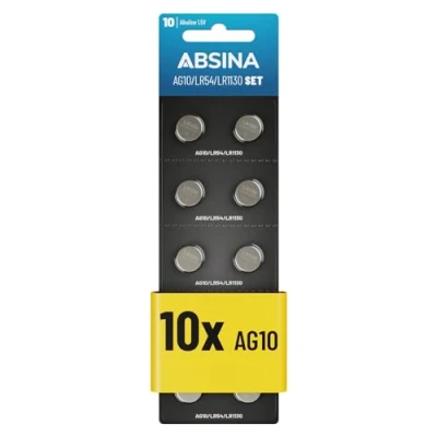Imagen de ABSINA 100x AG10 LR1130 Pilas de Boton 1,5V alcalina, a Prueba Fugas y Larga duración LR54 / V10GA RW49 G10A 189 GP189 L1130 89A Pila AG10, LR1130,