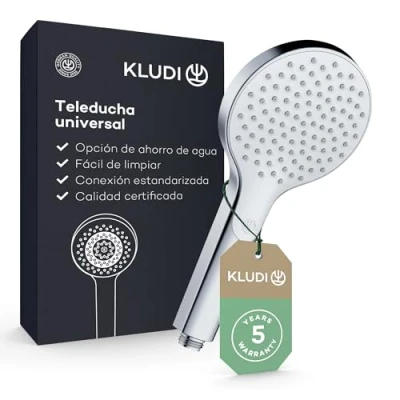 Imagen de KLUDI cabezal de ducha universal X3 que ahorra agua como opción, alcachofa con 1 tipo chorro, fácil limpiar, diámetro 11,7 cm, (estándar 15 l/m,