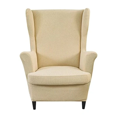 Imagen de CHNSHOME Fundas de Sillón orejero elástica 1 Plaza Funda para sillas Orejas 2 Piezas Cubre sillones orejeros con Respaldo alas Beige