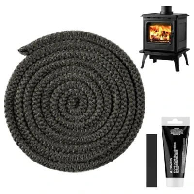 Imagen de Navaris Cinta selladora para Horno Cordón sellador Estufa de Chimenea 3 m Largo 14 mm diámetro con Pegamento y Adhesivo