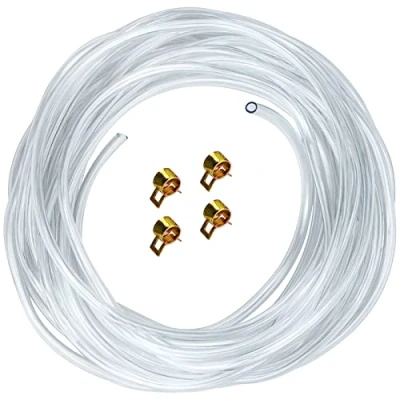 Imagen de Tubo Flexible de PVC 4mm x 6mm, Transparente 10m con 4 Abrazaderas Manguera para Agua Aire Gasolina