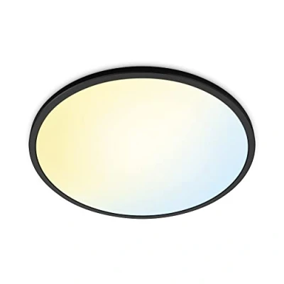 Imagen de WiZ Lámpara de techo Plafón Negro Superslim 32 W luz blanca cálida a fria, marco blanco redondo, Wi Fi Bluetooth, con tecnología SpaceSense y compatible Alexa Google Home