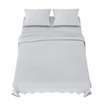Imagen de Dreamzie Sabanas 150x200 cm Juego de 4 Piezas Poliéster Microfibra Cepillada Sabana Bajera, Encimera Cama y 2 Fundas Almohada (Sabanas 150, Gris Claro)