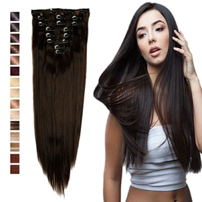 Imagen de S noilite Extensiones de Cabello Natural Cabeza Llena Hair Extensions Pedazo 8 Piezas 18 Clips Larga Recta 58cm Marron oscuro