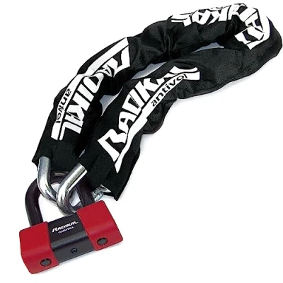 Imagen de RADIKAL RK75100 Cadena Candado Antirrobo Pesado Premium ø15mm + Mini U, Alta Seguridad Homologada SRA, 100cm Completamente Testada +Visible, Antirobo Multifunción para Disco Freno, Anclaje, Parking