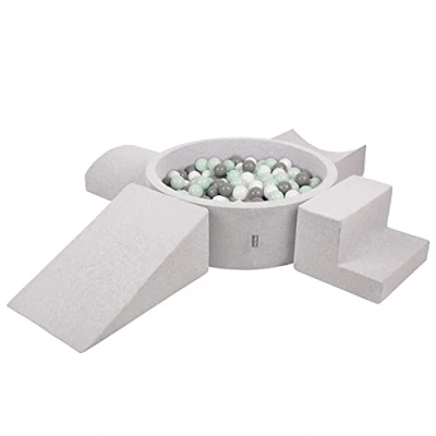 Imagen de KiddyMoon Parque Infantil De Espuma con Rodondo Piscina Bolas (200 Bolas) para Niños, Gris Claro: Blanco/Gris/Menta