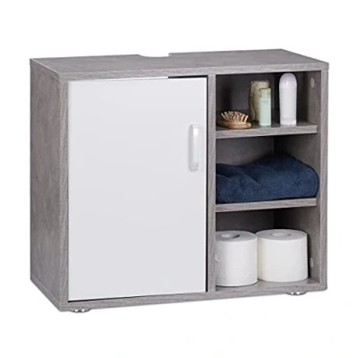 Imagen de Relaxdays Mueble Lavabo con Pie y 3 Compartimentos, DM, Gris, 51 x 60 32 cm, Aluminio