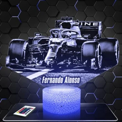 Imagen de lámpara de mesilla noche, luz nocturna táctil fórmula 1 F. Alonso F1 LED ilusión 3D, idea regalo para niños y niñas, Navidad, noche o adultos.