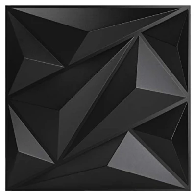 Imagen de Art3dwallpanels panel de pared 3D PVC para decoración interior en negro, 19.7 x pulgadas, paneles texturizados 3D, paquete 12 azulejos