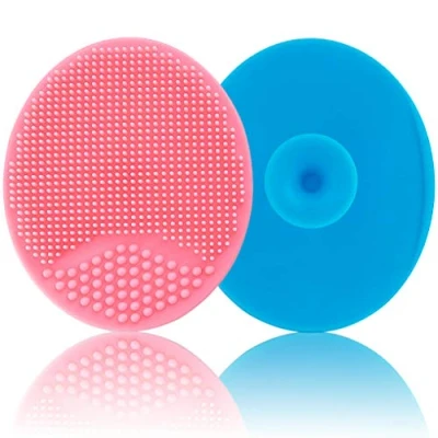 Imagen de cepillo de baño para bebé, masaje silicona, exfoliante silicona piel seca, gorro cuna y eccema, paquete 2 (rosa azul)