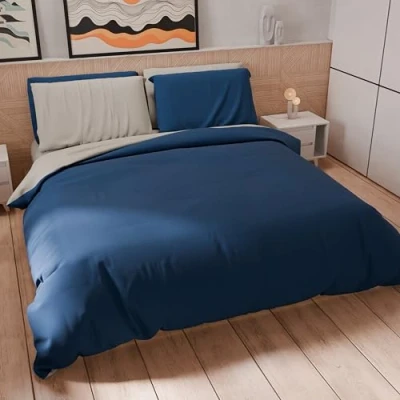 Imagen de PETTI Artigiani Italiani Funda nórdica de Matrimonio, y Fundas Almohada Microfibra, Bicolor Gris Claro/Azul Nocturno, 100% Made in Italy