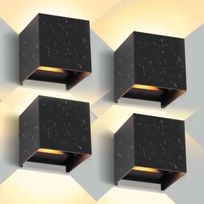 Imagen de SILAMPDI Apliques de pared para exteriores, 12 W, 3000 K, luces LED exteriore, impermeables, IP65, haz ajustable, lámpara interior aluminio, 4 piezas