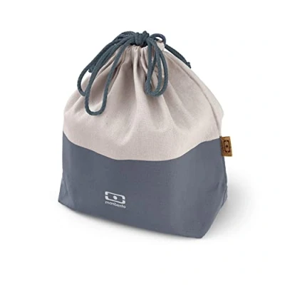 Imagen de monbento Bolsa Almuerzo para Bento Box MB Pochette L Porta Alimentos Fiambrera Poliéster Algodón Ideal una Lunch Square + Botella (Azul Natural)