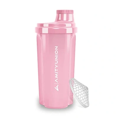 Imagen de AMITYUNION Coctelera de proteínas 500 ml Heaven a prueba fugas, sin BPA con tamiz y escala que se pueden hacer clic para batidos cremosos suero, mezclador proteínas, original en Rosa coral