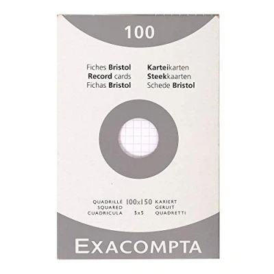 Imagen de Exacompta Bristol Tarjeta de registro, Liso y perforado, A4, paquete 100 tarjetas, Blanco, tarjetas