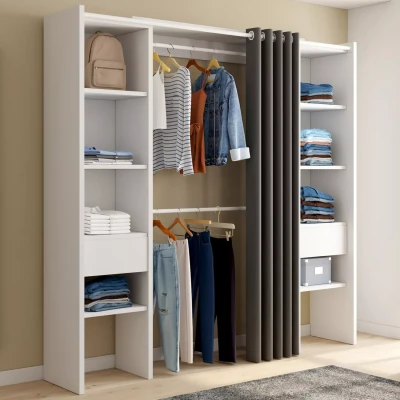 Imagen de Armario doble extensible en blanco con cortina gris
