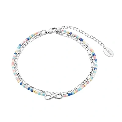 Imagen de s.Oliver tobillera de acero inoxidable joyería verano las señoras, con cristal, 22+5 cm, plata, Infinito, Viene en caja regalo