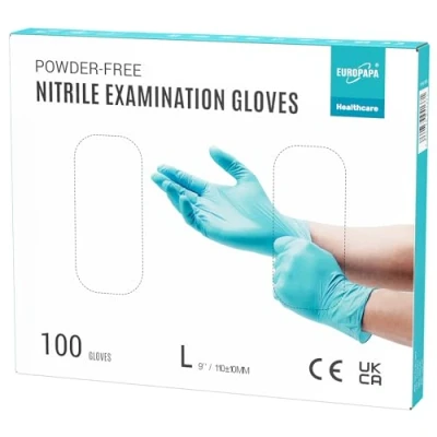 Imagen de EUROPAPA® 100 Guantes De Nitrilo Desechables, Examen, Nitrilo, Sin LÁTex, No EstÉRil, (L, Azul Claro)