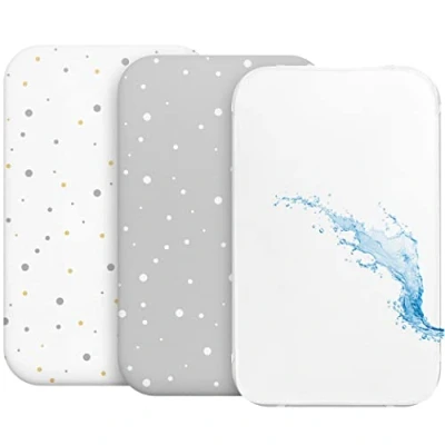 Imagen de 2 Sabanas Minicuna + 1 cubrecolchon para minicunas Bebes Impermeable elástico Lote de 3 Ropa Cuna Talla 55x90cm Compatible con cunas, colchon Niño y Niña Gris