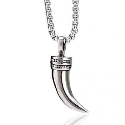 Imagen de DonDon Collar de Acero Inoxidable con Colgante Elegante Diente para Hombres en Bolsa Terciopelo