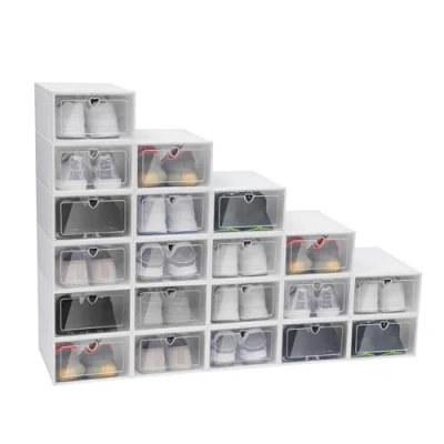 Imagen de 20 Cajas de Zapatos Plástico Apilables con Tapa Transparente, Almacenamiento para